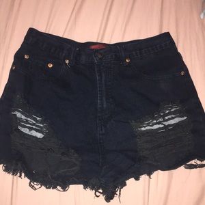 Black high waisted ripped jean shorts